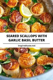 Seared Scallops With Garlic Basil Butter Recipe Seafood Dinner Scallop Recipes Seafood Recipes