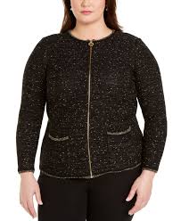 Black And Gold Sweater Belldini Plus Size Metallic Zip Front Cardigan Sweater Reviews Sweaters Plus Sizes Macy S In 2020 Black Sweaters Fashion Sweater Cardigan
