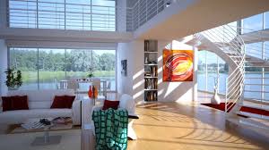 Interior Design Rendering Living Room With A Wide View On The Lake Graphic Software 3ds Max Interior Design Renderings Interior Design Design
