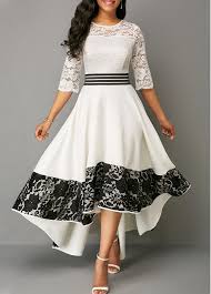 V Neck Black Pocket Design Half Sleeve Dress Rotita Com Usd 32 64 Lace Dress Lace Panel Dress White Dresses Online