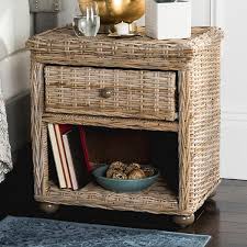 Natural wicker nightstand features 2 drawers, framed on wood with a roller system that glides in and out with a touch of the finger. Safavieh Wicker 1 Drawer Nightstand