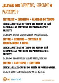 Nivel B2 El Verbo Llevar Puede Usarse En Forma De Perifrasis Con El Infinitivo Gerundio O Particip Gramatica Espanola Ensenando Espanol Ortografia Espanola