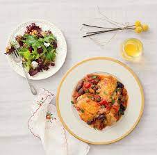 Braised Chicken With Tomatoes Olives And Capers Recipe Braised Chicken Goat Cheese Salad Nyt Cooking