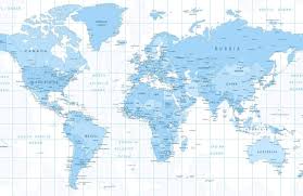 Rundle from two jack lak. Blue Detailed World Map Wallpaper Mural Hovia