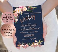 Navy Blush Rose Gold Wedding Invitation Template Set Watercolor Flowers Invite Diy Printable Invitations Pdf Download Instantly Vrd158nrf Wedding Invitation Templates Wedding Invitations Printable Wedding Invitations