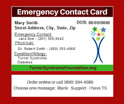 It's something that i've been doing for a number of on my own emergency contact card i list the name and phone number of my wife, a relative, and a. Emergency Contact Card Personalized Turner Syndrome Foundation