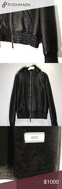 Ami Leather Shearling Black Hoodie Black Hoodie Leather Jacket With Hood Leather