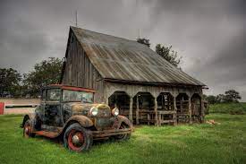Old Car And Building Old Barns Country Barns Barn