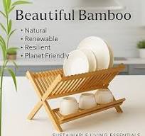 HIC Kitchen Bamboo Folding Dish Drying Rack, 20.5 x 13-Inches