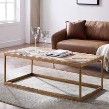 You'll enjoy the smooth, gray laminate top, black metal and open frame legs for a nice look in any room. Darheath Reclaimed Wood Cocktail Table Natural Brass Aiden Lane Target