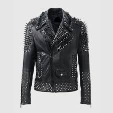 Details About Mens Fashion Leather Jacket Silver Studded Real Soft Motorbike Leather Jackets