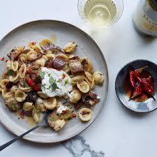 The Italian Cheese Made From Mozzarella And Cream Works Wonderfully On A Pasta With Marinated Grilled Eggplants On A Burrata Recipe Grilled Eggplant Recipes