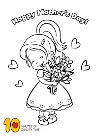 Coloring Page For Mother S Day Girl Holding Flowers Mothers Day Drawings Mother S Day Colors Mothers Day Coloring Pages