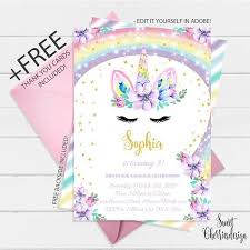 Happy Birthday Unicorn Birthday Card Printable Rainbow Unicorn Birthday Invitation Instant Download Floral Pink Unicorn Unicorn Birthday Invitations Unicorn Invitations Rainbow Unicorn Birthday Invitations