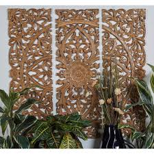 Litton Lane 48 In X 16 In Carved Botanical Scrollwork Framed Wooden Wall Art Set Of 3 14255 The Home Depot Carved Wood Wall Art Wooden Wall Panels Carved Wood Wall Panels