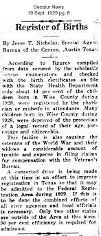 Wise County Recorded Births (1926-1939) Last Names A-G