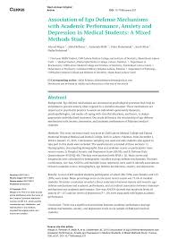 Pdf Association Of Ego Defense Mechanisms With Academic Performance Anxiety And Depression In Medical Students A Mixed Methods Study