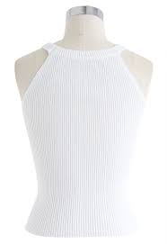 High side slits add plenty of movement. Fitted Ribbed Knit Halter Tank Top In White Retro Indie And Unique Fashion