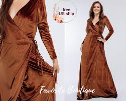 Copper Velvet Bridesmaid Dress Formal Velvet Prom Dress, Mother of the  Bride Gown, V-neck Wrap Dress, Floor-length A-line Evening Dress