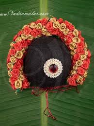 Indian wedding hairstyles unique hairstyles bride hairstyles hairdos bridal hair buns bridal hairdo bun styles long hair styles pinterest hair. Indian Bridal Designer Hair Band Bun Red With Gold Rose Flower Buy Now