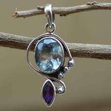 On Sale Sterling Silver Amethyst Blue Topaz Pendant Blue Etsy Blue Topaz Pendant Silver Amethyst Blue Topaz Necklace
