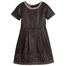 Derhy Kids Shiny Black Jacquard Dress With Pearls At Childrensalon Com Kids Fashion Clothes Skirts For Kids Designer Kids Clothes