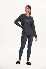 Pijama Manga Longa Com Leg Malha Melange
