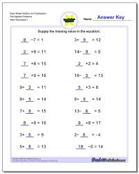 Addition And Subtraction Pre Algebra Worksheets