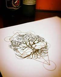 Grey tree of life tattoo on arm. Geometric Tree Of Life Tattoo Design Yggdrasil Tattoo Geometric Tattoo Life Tattoos