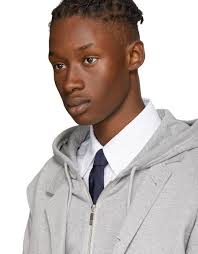 THOM BROWNE Grey Reconstructed Zip-Up Four Bar Hoodie Sport Blazer · VERGLE