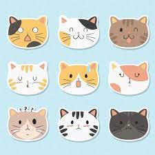 Funny Cats Stickers Vector Set In 2021 Cat Stickers Cat Sticker Set Cute Cat Face