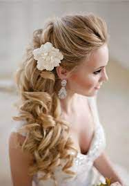 Bride Makeup Wedding Hairstyle Semi Open Google Search Half Up Wedding Hair Wedding Hair Side Wedding Hair Down
