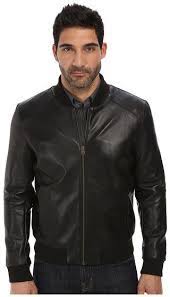 498 Cole Haan Bonded Leather Varsity Jacket With Raw Edges Black Leather Bomber Jacket Leather Varsity Jackets Leather Bomber
