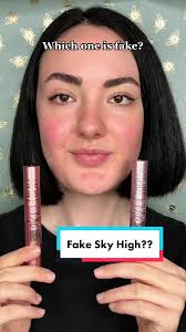 Is this one too easy? 😅 #realvsfake #realvsfakemakeup #fakevsreal  #maybelline #maybellinemascara #skyhigh #skyhighmascara #fyp