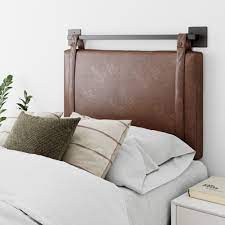 Nathan james harlow 36 in. Nathan James Harlow Twin Wall Mount Headboard Faux Leather Upholstered Headboard Adjustable Height Vintage Brown Pu Leather Straps With Black Matte Metal Rail Leather Bedroom Leather Headboard Upholstered Headboard