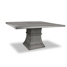 Square farmhouse table, rustic farmhouse table, dining set with stools, table with short benches, provincial brown top gray white wash base. Harriette Square Dining Table California Furniture Company
