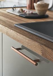 The Copper Handle Complements The Soft Grey Gloss Of The Kitchen Cabinet Doors Take A Look At Ho Rustic Kitchen Cabinets Rustic Kitchen Grey Kitchen Cabinets