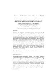 Allama iqbal open university is a distance education public sector university which conducts exams from matric to phd level. Pdf Information Resource Assessment A Study Of Digital And Traditional Library Environments