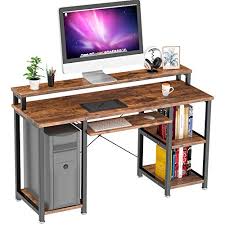 You get to pick the design, colors, and materials from scratch and build it to fit. Amazon Com Noblewell Computer Desk With Monitor Stand Storage Shelves Keyboard Tray 47 Studying Writing Table For Home Office Rustic Brown Furniture Decor
