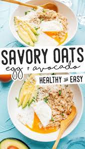 Savory Oatmeal With Avocado And Poached Egg Recipe Avocado Recipes Breakfast Vegetarian Breakfast Recipes Healthy Vegetarian Breakfast