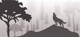 Siluet Serigala Di Gunung Dengan Pepohonan Warna Hitam Dan Putih Siluet Gambar Latar Belakang Hitam Dan Putih
