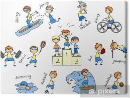 • lápices, pinceles, crayones, diferentes trazos y colores. Cuadro En Lienzo Icono Del Deporte De Dibujos Animados Pixers Vivimos Para Cambiar