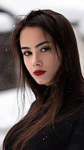 Snowfall Woman Model Red Lips Portrait 720x1280 Wallpaper Beauty Girl Brunette Beauty Beauty