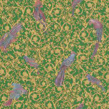 #homedecor #birds #naturalinteriors #natureinspired #birdwallpaper #birdinteriors. Versace Barocco Birds Green Gold Metallic Wallpaper 37053 3