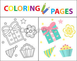 Click on your favorite birthday themed coloring page to print or save for later. Coloring Book Page For Kids Birthday Gift And Cake Set Stock Vector Crushpixel