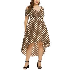 Women Plus Size V Neck Polka Dot Cold Shoulder Short Sleeve Irregular Hem Brace One Piece Dress Walmart Com