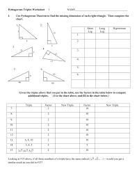 Pythagorean Triples Worksheet I