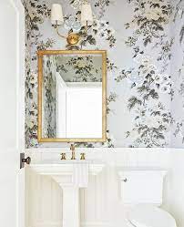 Powder Room With Pretty Floral Wallpaper Powder Room Wallpaper Powder Room Design Bathroom Wallpaper