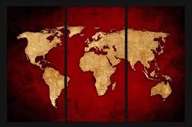 Tableau Triptyque Carte Du Monde Vintage Sur Fond Rouge Carte Du Monde Vintage Carte Du Monde Tableaux Modernes
