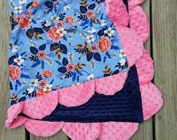 Super Ultra Ooshie Cuddly Minky And Rayon Pink And Navy Beauiful Floral Baby Blanket Or Throw Floral Baby Blanket Unique Items Products Floral Baby